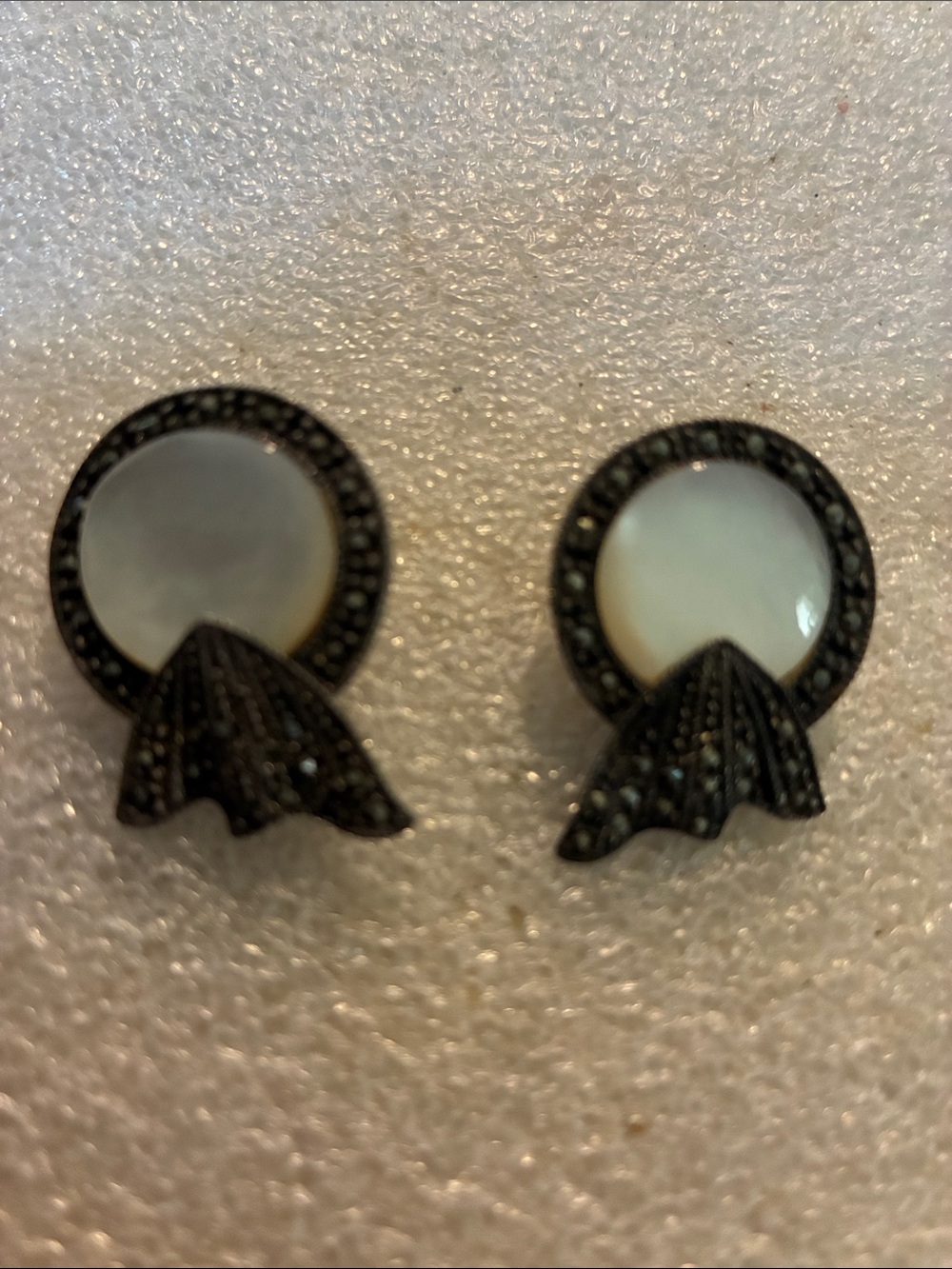 Sterling marcasite and White Mother-clip on earrings